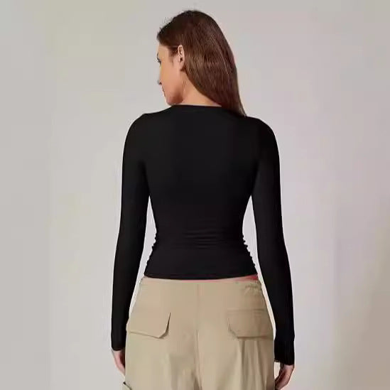 Women's Square Neck Autumn Top Long Sleeve Slim Fit Pullover Milk Silk T-shirt Elegant