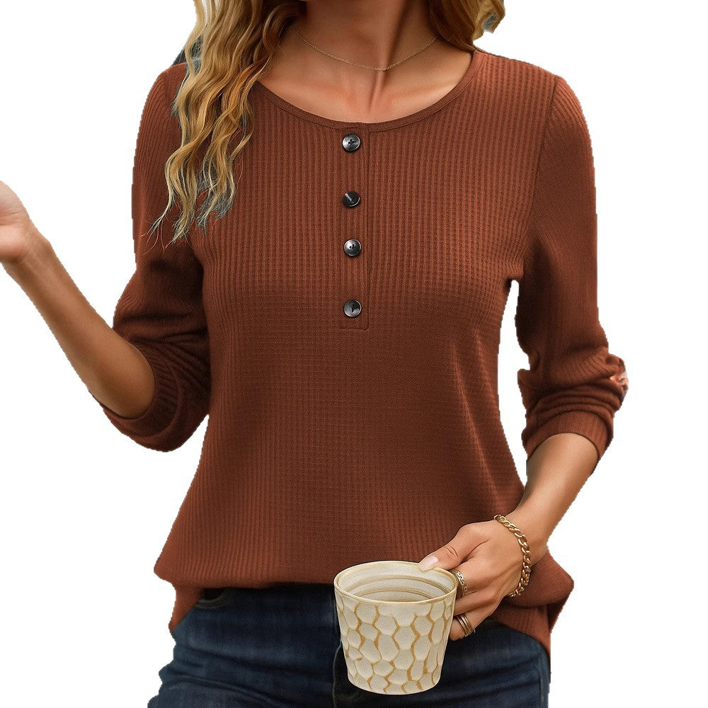 Casual, Relaxed-fit, Fashionable Solid-color Long-sleeve Crew-neck Pullover Top