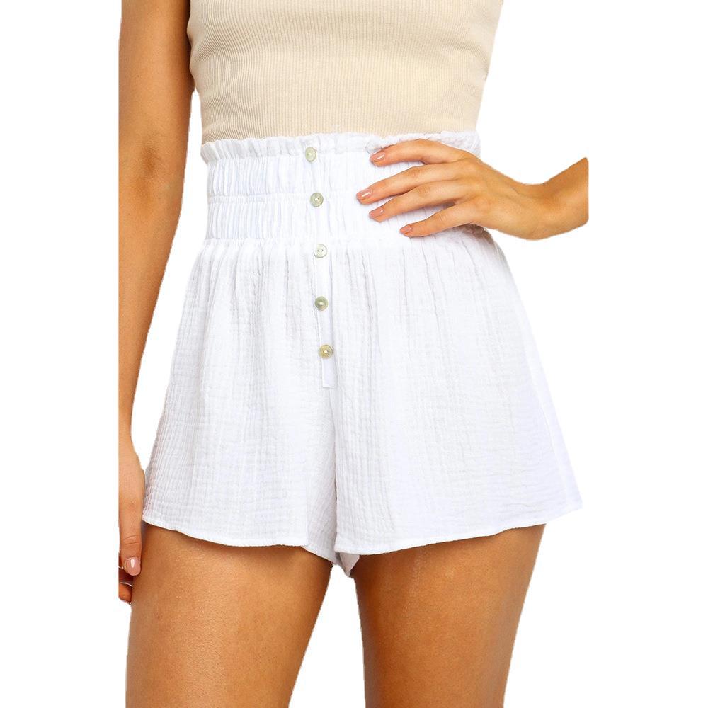 New Solid Color High-waisted Button-embellished Casual Straight-leg Pants