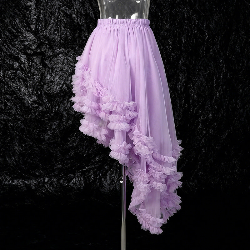 Women's Fashion Mesh Ruffled Irregular Skirt