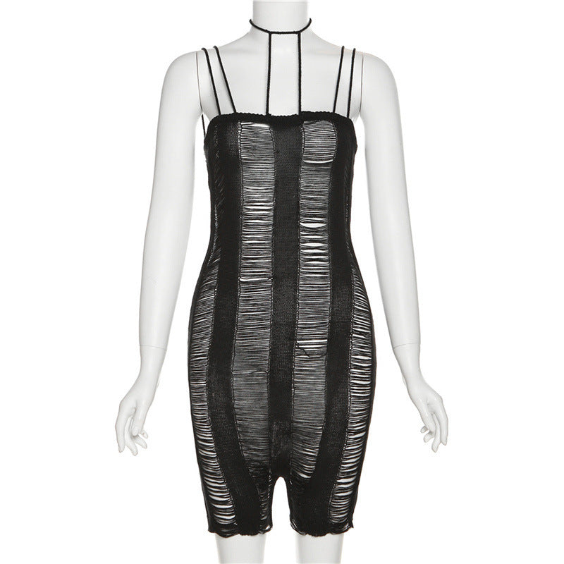 Womens Strappy Hollow-Out Sheer Jumpsuit