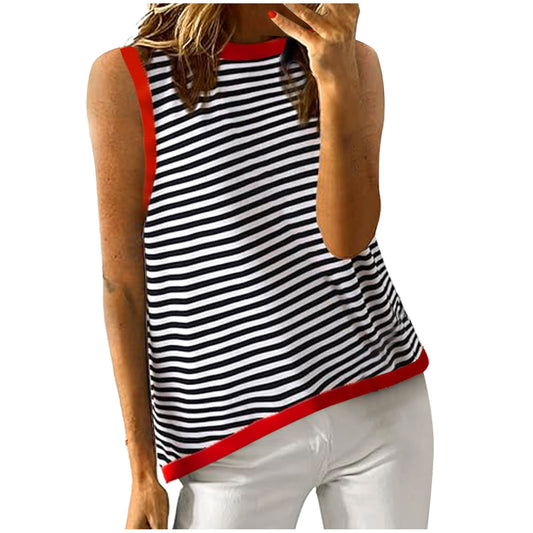 Women's Summer Stripes Stitching Sleeveless Top Vest