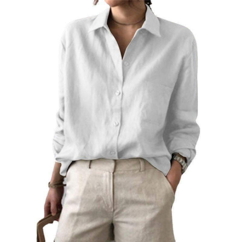 Solid Color Shirt Women's Retro Top