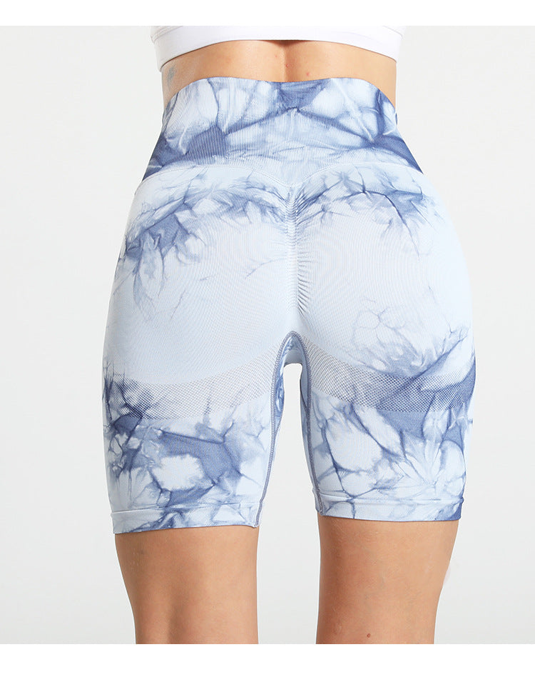 Tie-dye Sømløse Fitness Yogashorts Med Høj Talje