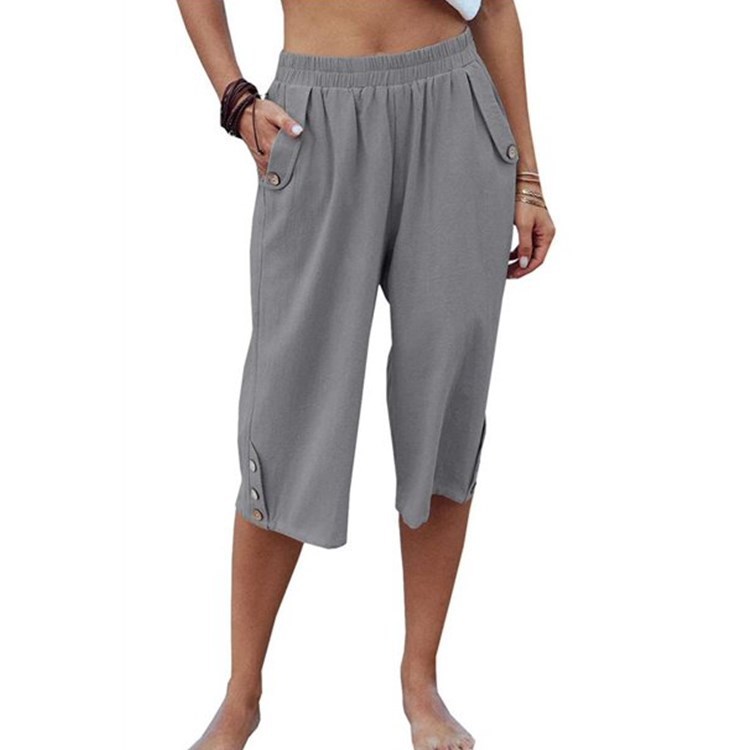 Solid Color Sports Casual Cropped Pants Cotton Linen Loose Women's Pants