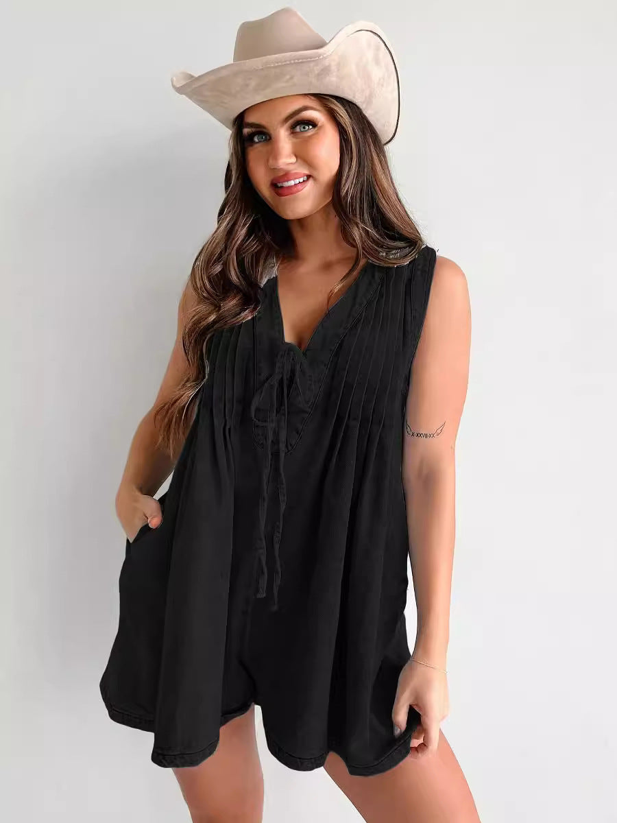Sleeveless Short-sleeved Shorts Denim Jumpsuit