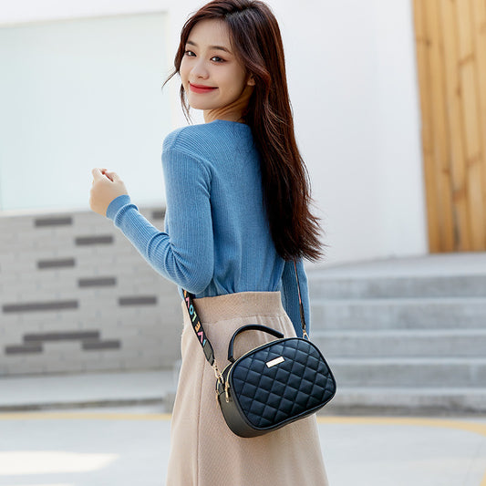 New Rhombus Embroidery Double Zipper Handbag Crossbody