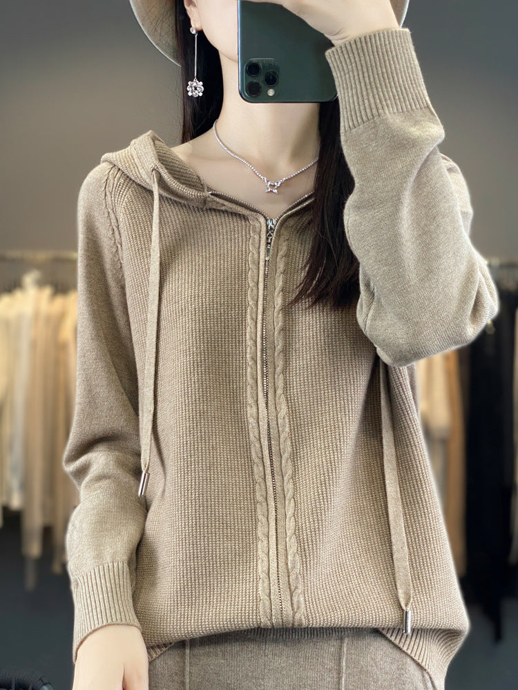 Double Zipper Cardigan Sweater Hoodie Loose-fitting Hoodie Long Sleeve