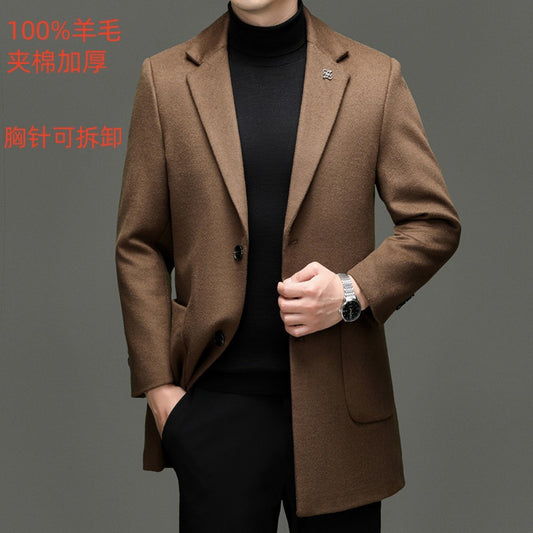 Men's Suit Single-breasted Suit Collar Thickened Business High-end Solid Color Wool Overcoat