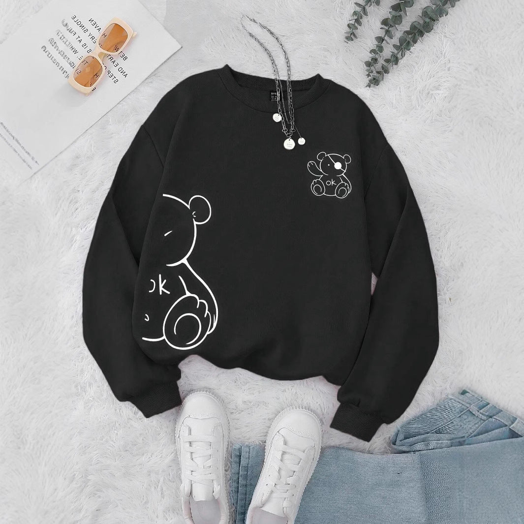 Kawaii OK Teddybjørn Tryk Sweatshirts Til Kvinder Klassisk