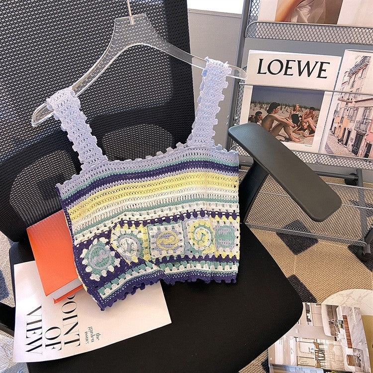 Hollow Knitted Short Inner Knitted Embroidery Sexy Small Sling Vest