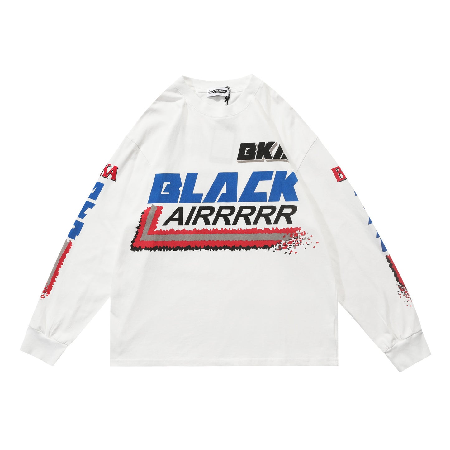 Washed And Distressed Loose Crew Neck Racing Lettering Long Sleeve T-Shirt