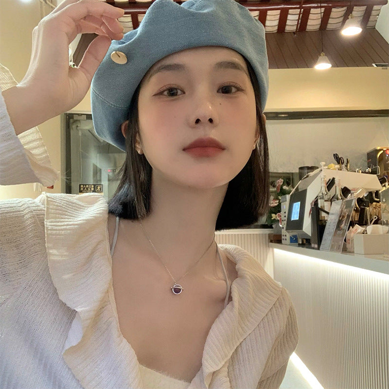 Denim Beret Women's Summer Korean Style All-match Small Face