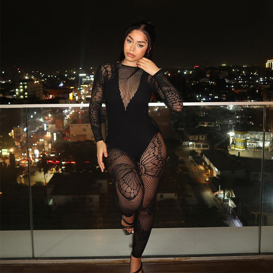 Fashion Street Butterfly Tight Long Sleeve One-piece Trousers