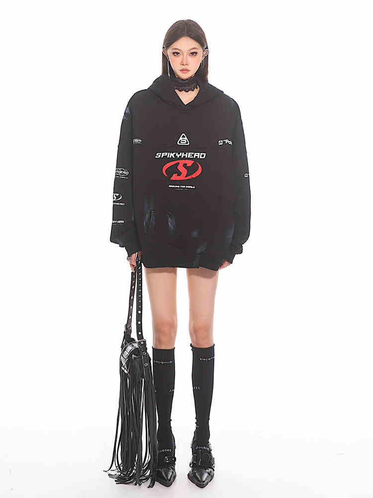 Letter Print Loose Casual Hooded Sweater