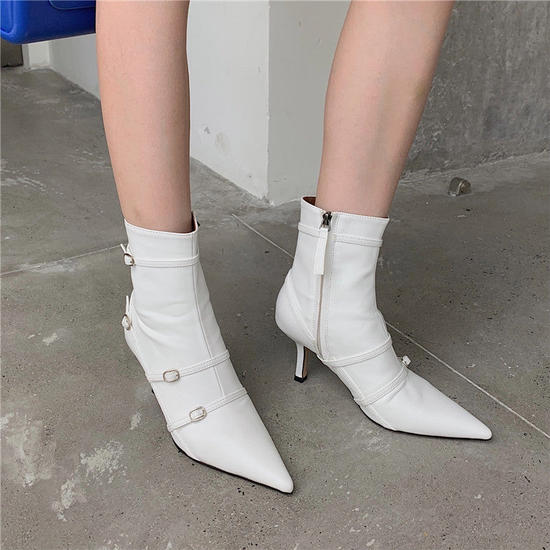 Short Boots Pointed Toe Stiletto Heels French Fashion Casual
