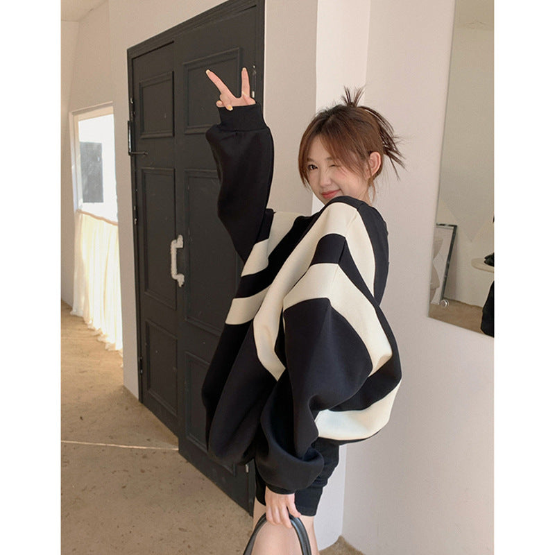 Stitching Contrast Color Design Ins Korean Style Sweater For Women