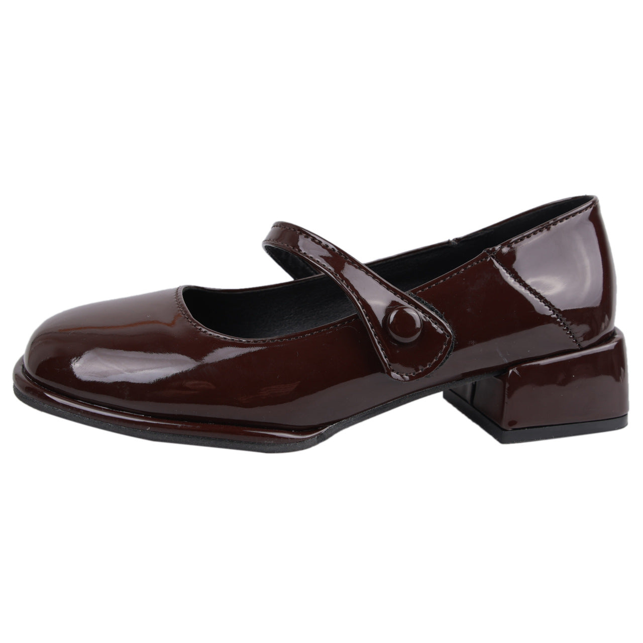 Womens Shallow Simple French-Style Retro Chunky-Heel Pumps