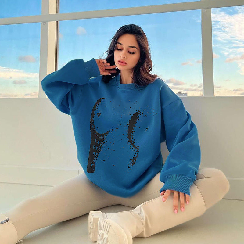 Loose Top Simple Printed Round Neck Women's Clothing