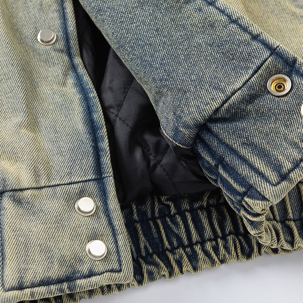 Gradient Wash Thick Quilted Denim Jacket Coat
