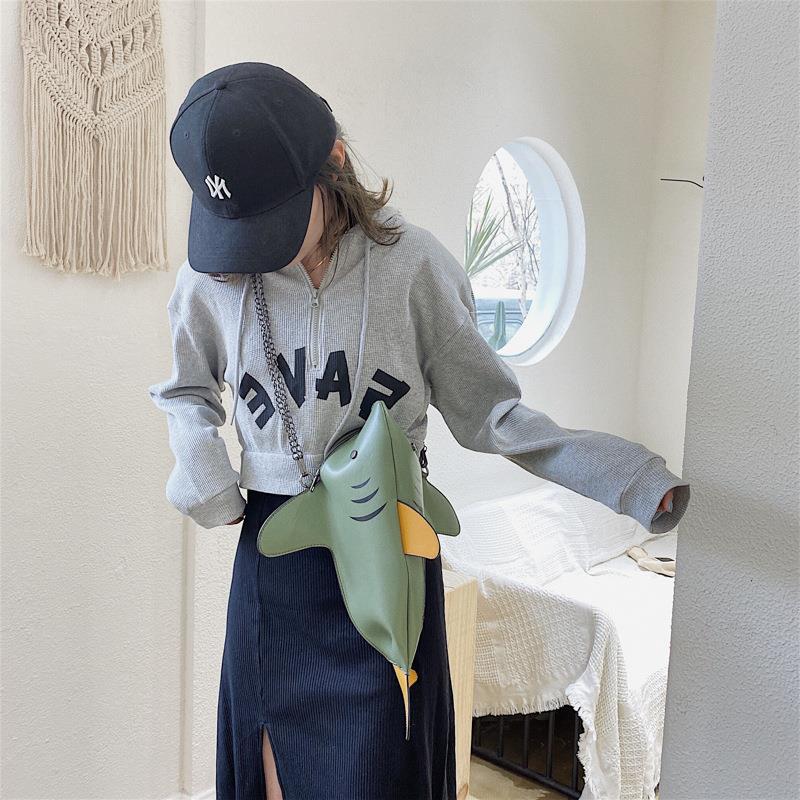Spring Concise Cartoon Cute Shark Shoulder Women's Funny Personality Ugly And Cute Messenger Bag
