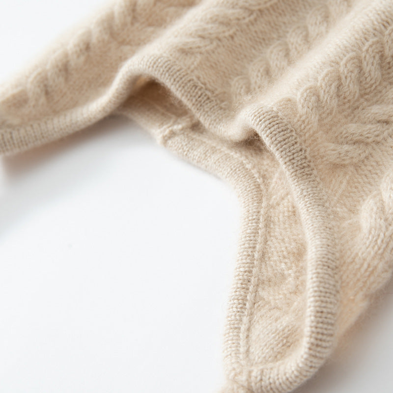 Autumn And Winter New Cashmere Ear Protection Twisted Thickened Solid Color Wool Knitted Hat