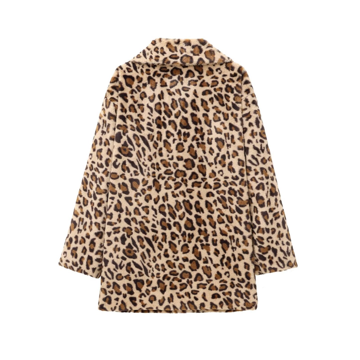 Faux Fur Effect Fashion Leopard Print Mid-length Coat