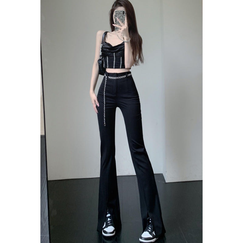 Black Micro Slit Mopping Pants