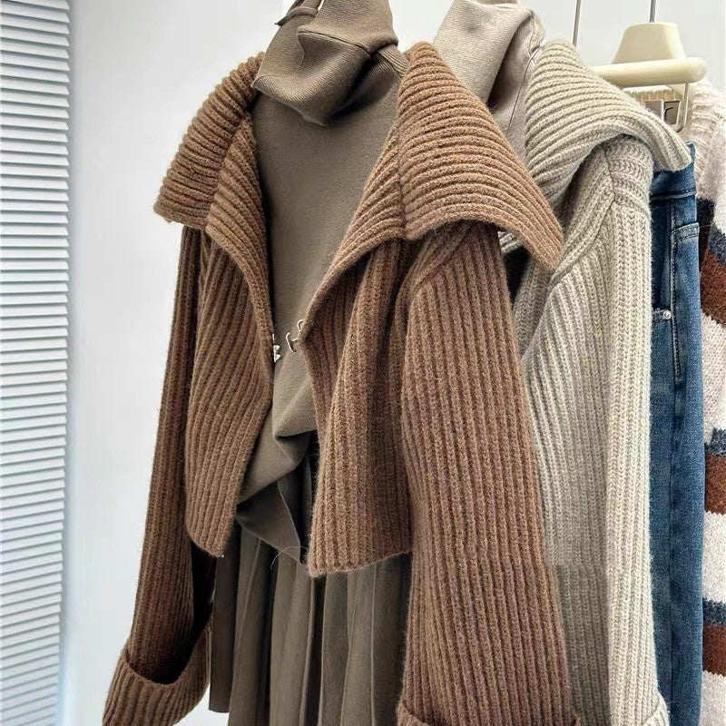 Large Lapel All-matching Cropped Sweater Coat