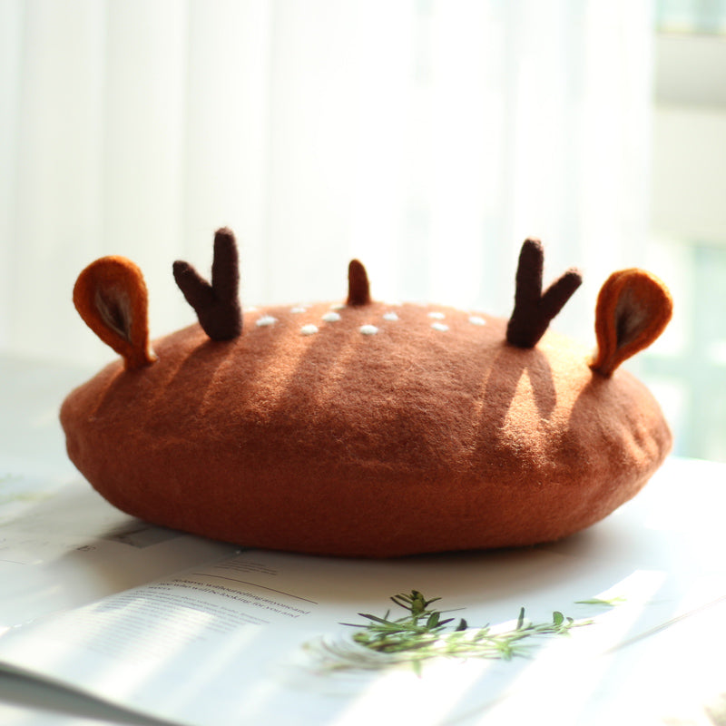 Sika Deer Biscuits Hat Cute Antler Ears Beret