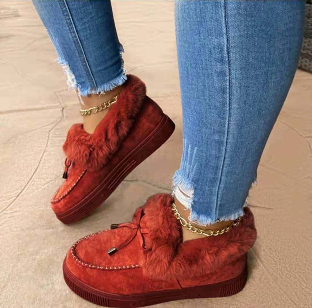Amazon Wish Popular Round Head Thick Bottom Fleece-lined Sewing Shoes Snow Boots