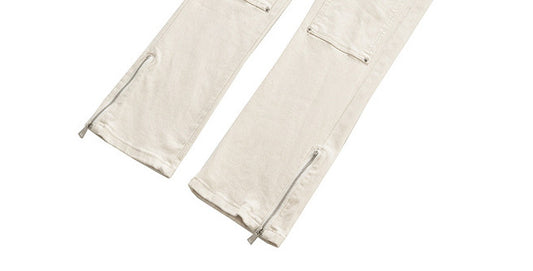 Mid-waist Slim Fit Trendy Men And Women Multi-zipper Jeans