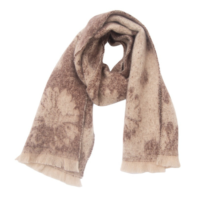 Efterårs- og vinter-jacquard-tørklæde til mænd og kvinder med kort skægblomstermønster