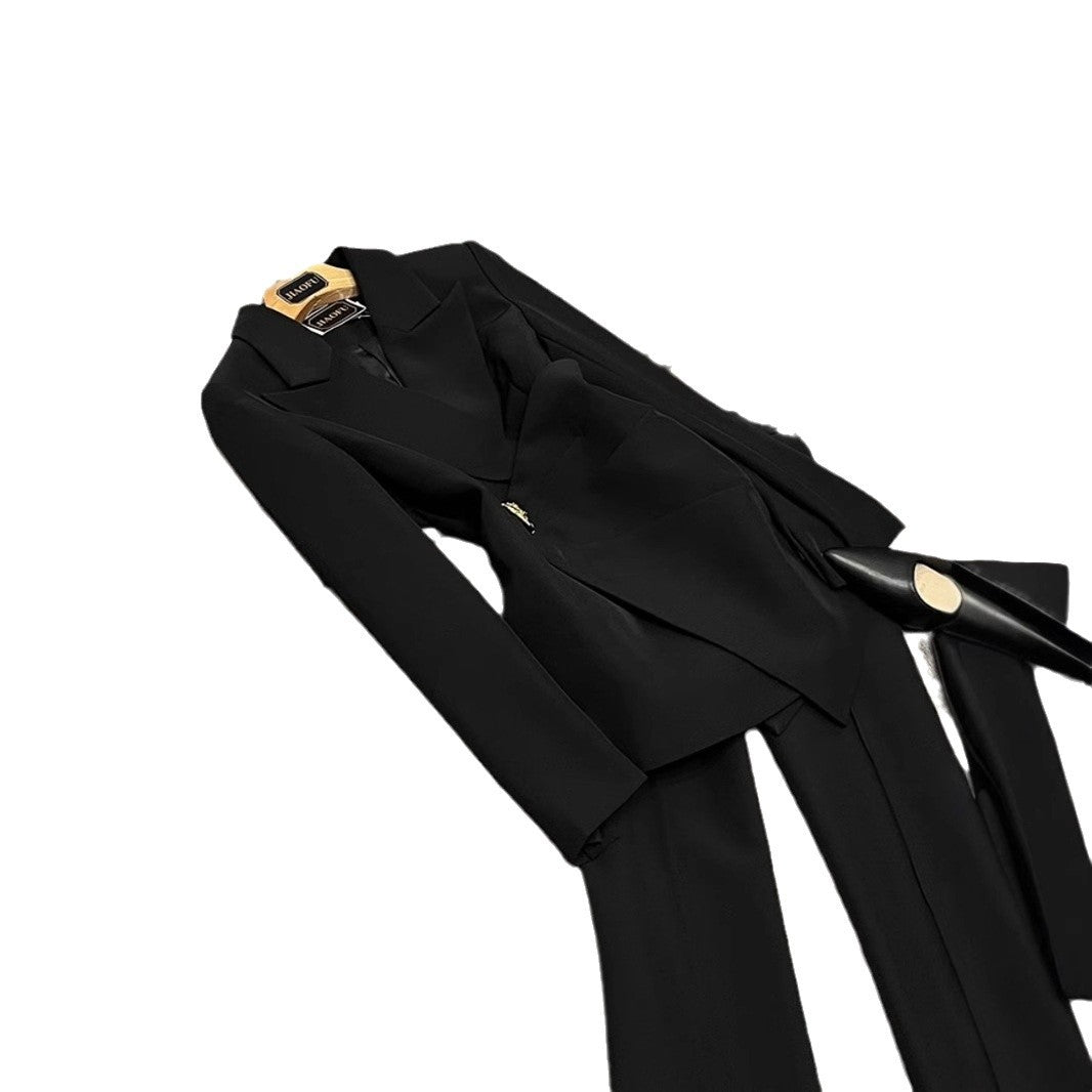 Womens Stylish Mid-length Blazer And Flared Pants Fashion Set