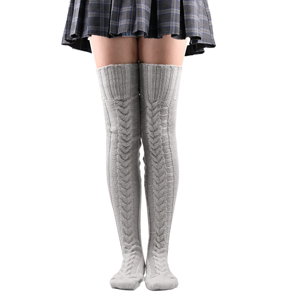 Solid Color Over Knee Stockings Bunching Socks Thick