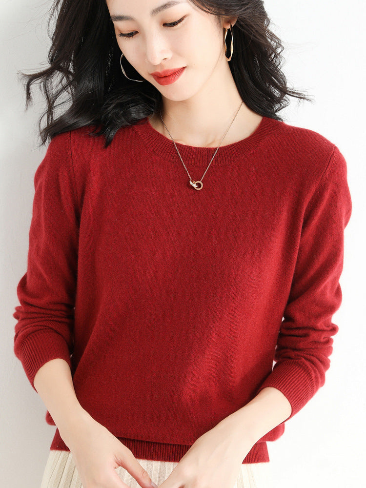 Slim Fit Solid Color Round Neck Base Pullover Sweater