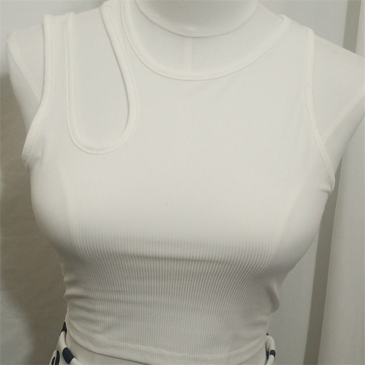 Open-back Halterneck Round Neck Solid Color Cotton Panel Vest
