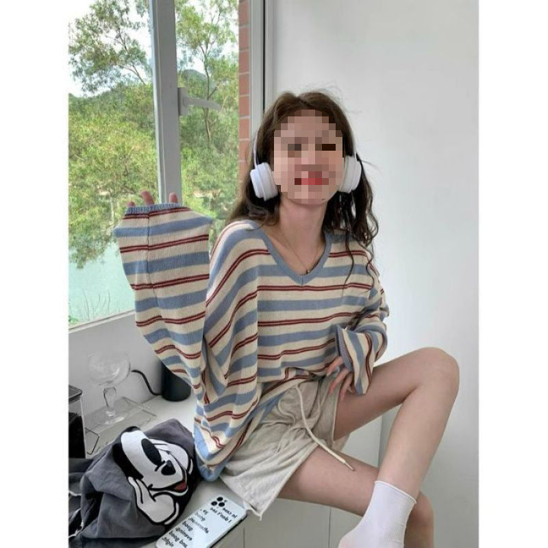 V-neck Loose Slimming Knitted Bottoming Shirt Top