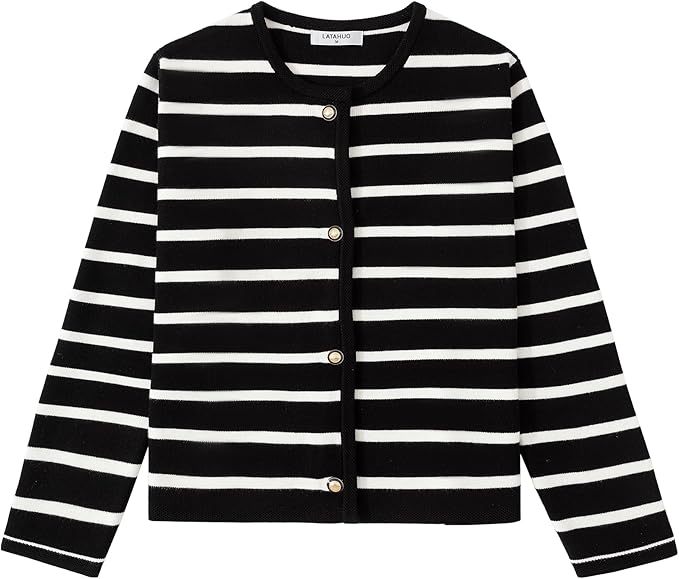 Women's Striped Cardigan Sweater Fashion Long Sleeve Button