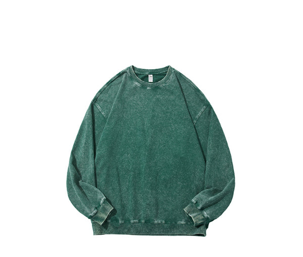 Sweater i vasket bomuld med rund hals og lange ærmer