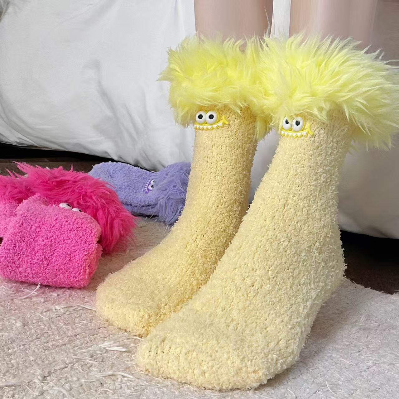 Store Mund Monster Plys Sokker Fleeceforet Tykke Varme Koralfleece