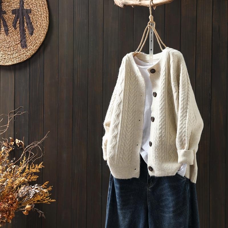Loose All-match Twist Woolen Knit Outer Wear Cardigan Retro Thickened Knitting