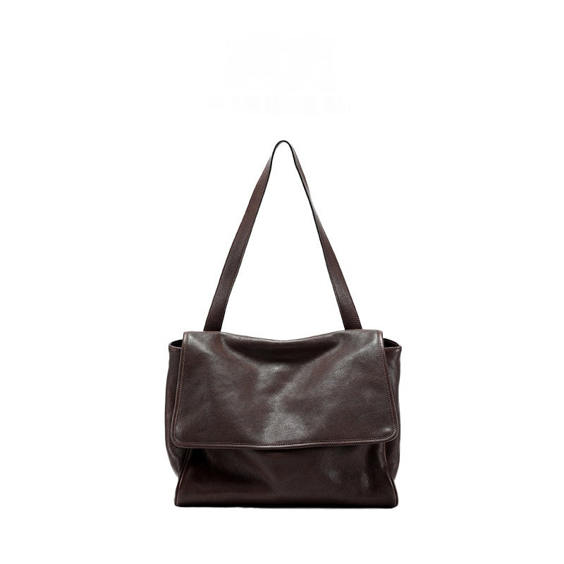 Retro Easy Matching Commuter Large Capacity Top Layer Vegetable Tanning Cattle Leather Bag