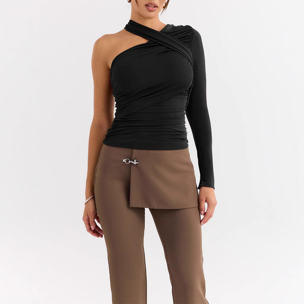 Women's Single Shoulder Long Sleeve Base Top