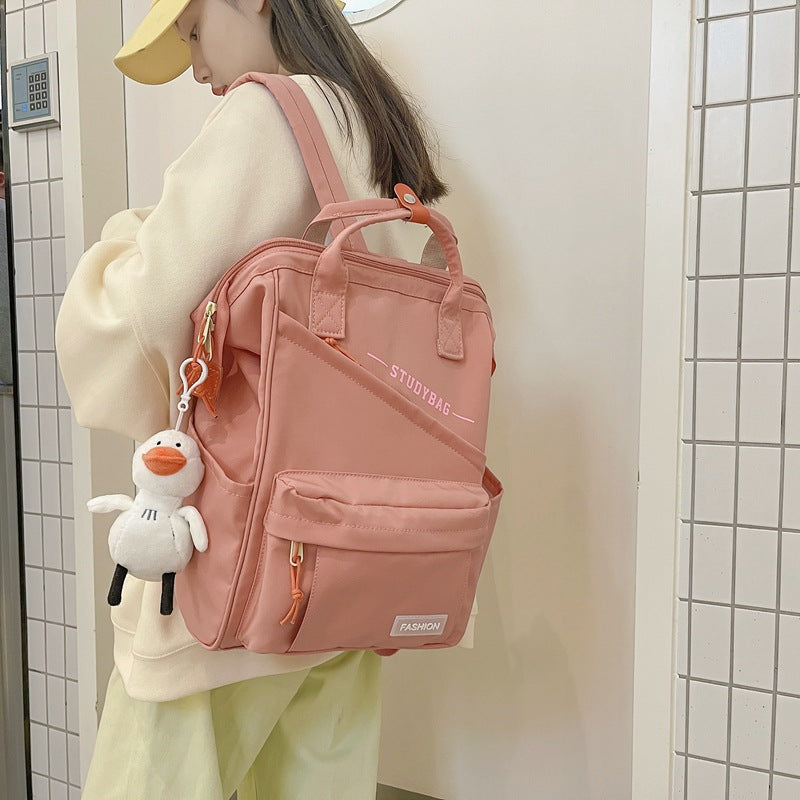 Solid Color Backpack Large Capacity Schoolbag