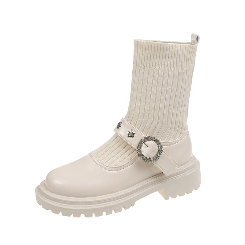 Vintage Good-fit Wool Woven Single Boots Mary Jane Fashion