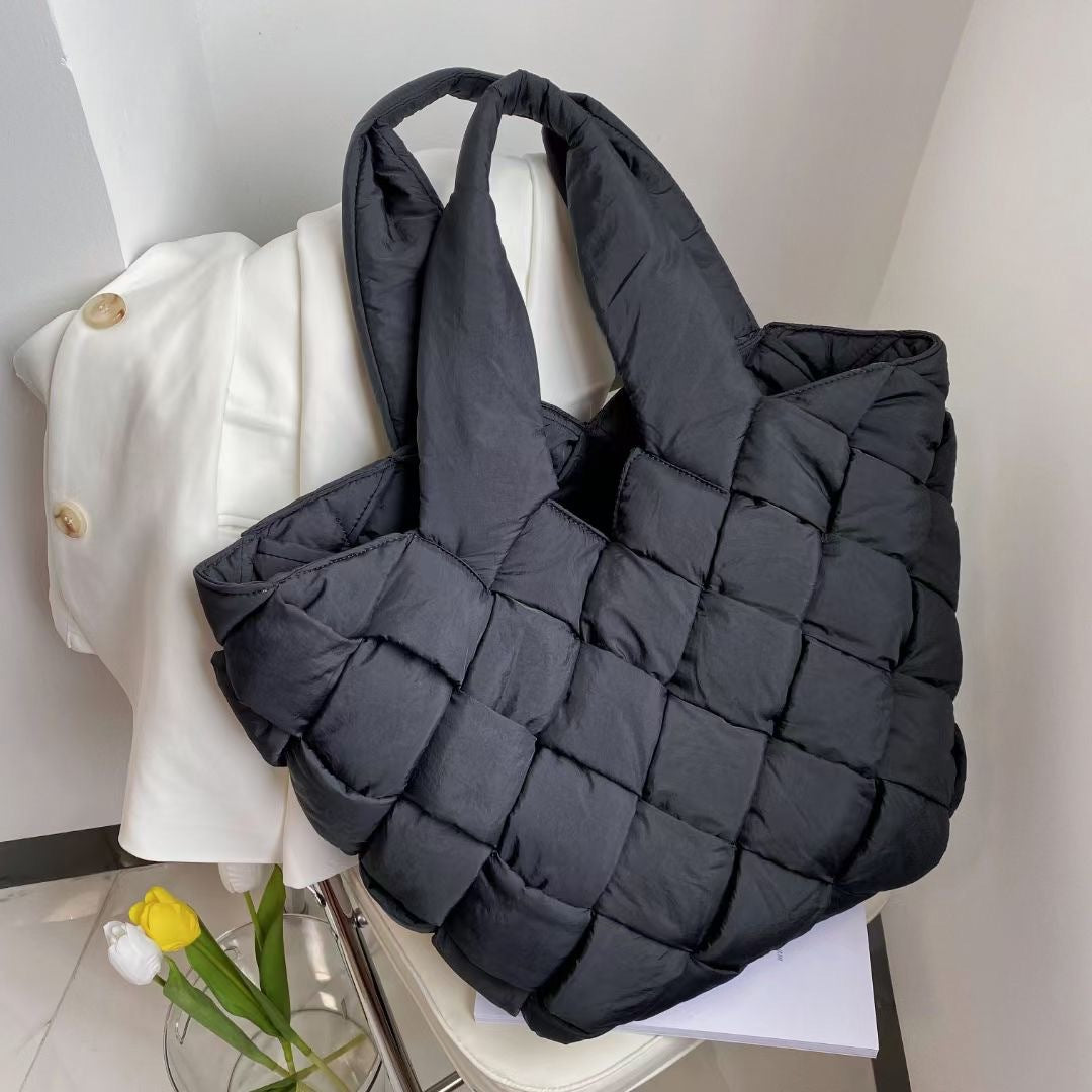 New Autumn And Winter Down-filled Woven Stitching Female Bag