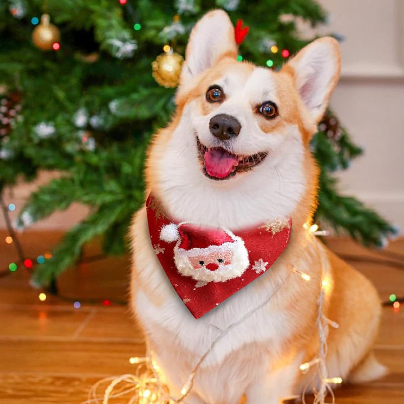 Christmas Pet Large Handkerchief Scarf, Red Santa Claus And Christmas Tree Pattern, One Size Suitable For All 9.06-15.75 Inches.Adjustable Festival Collars For Cats And Dogs