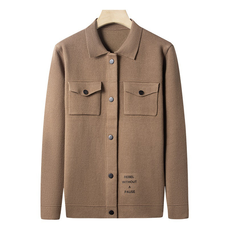 Ungdom Casual Efterår Herre Strikket Cardigan Ægte Lomme Sweater Britisk Overtøj