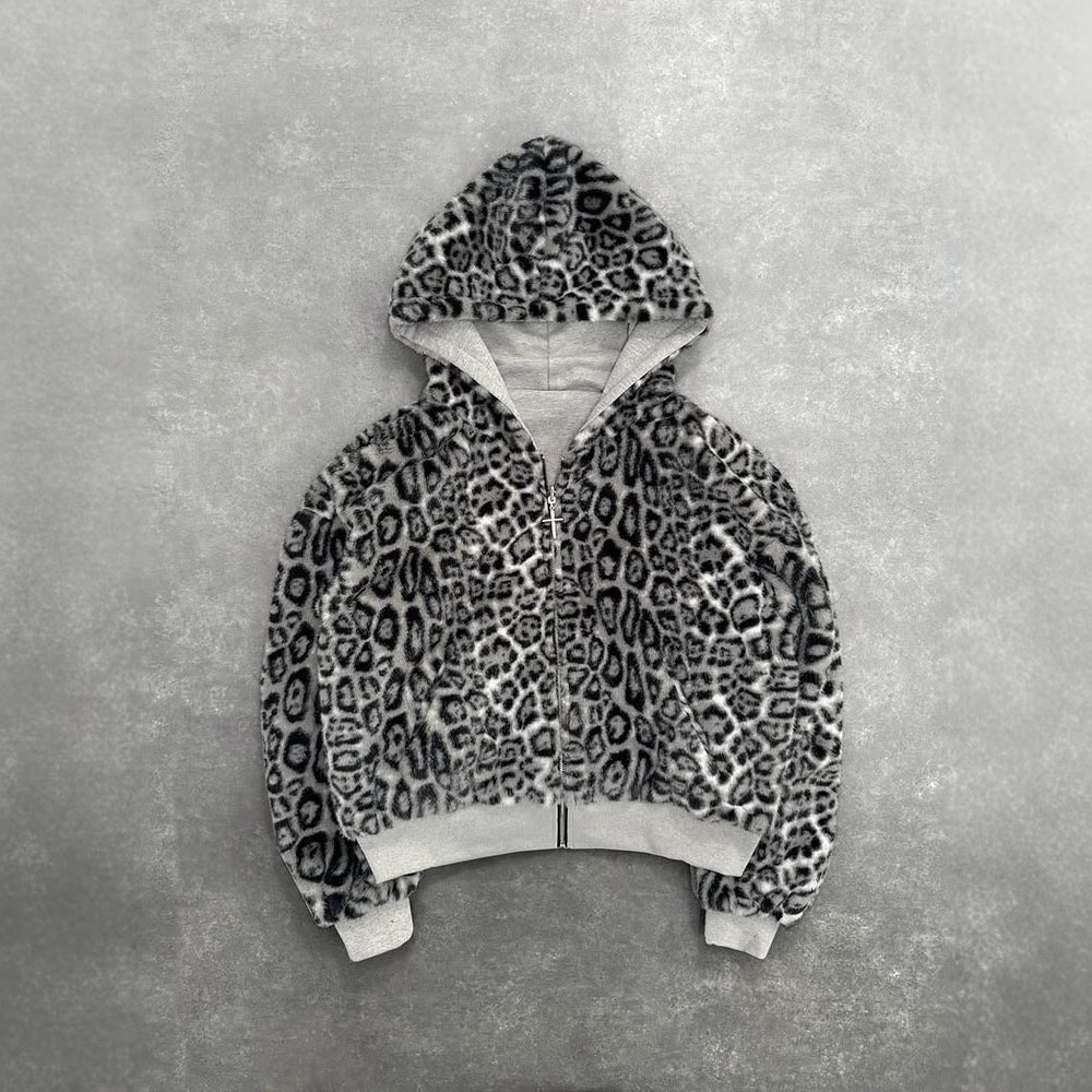 Hooded Sweater Can Wear Vintage Leopard Print On Both Sides